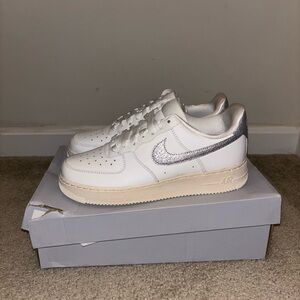 Nike Air Force 1 ‘07 White and Silver Sneakers Classic Low-Top Design